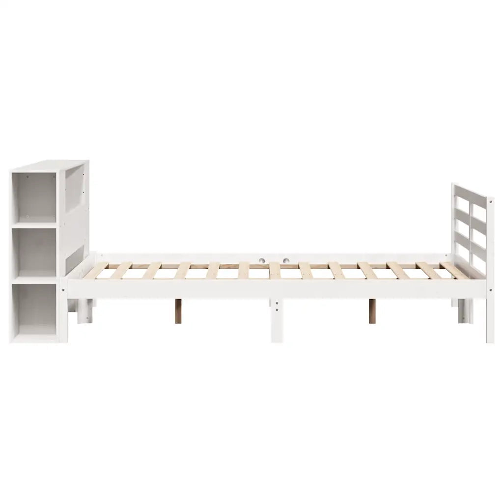 Letto Libreria senza Materasso-Struttura Letto con contenitore Bianco 135x190 cm Legno di Pino 314127