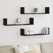 Mensole a Parete 3pz Rovere Nero 80x18x18 cm in Truciolato 868072