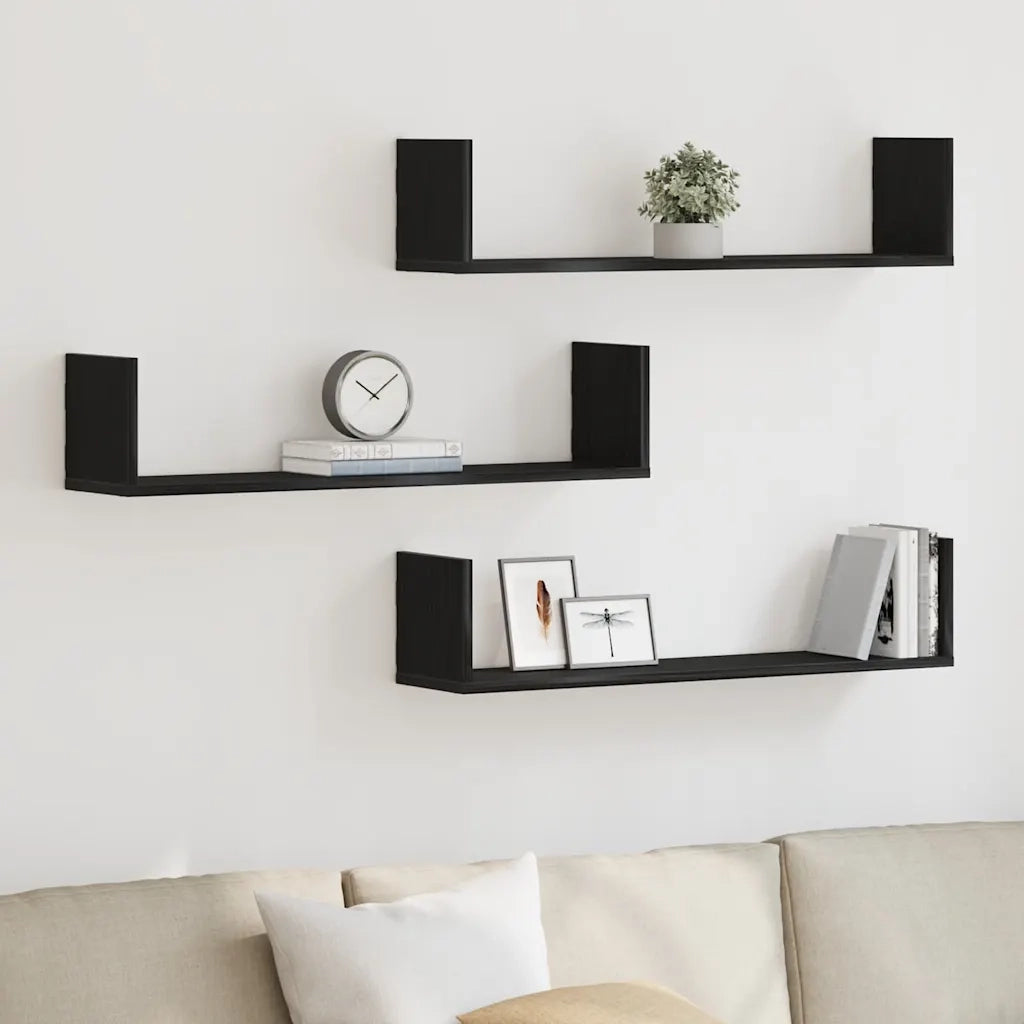 Mensole a Parete 3pz Rovere Nero 80x18x18 cm in Truciolato 868072