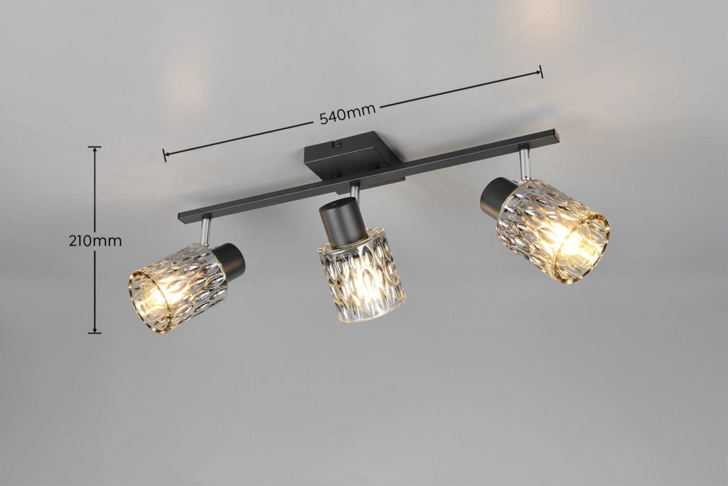 Faretto da soffitto 3xE27 nero vetro fumé JACK RL