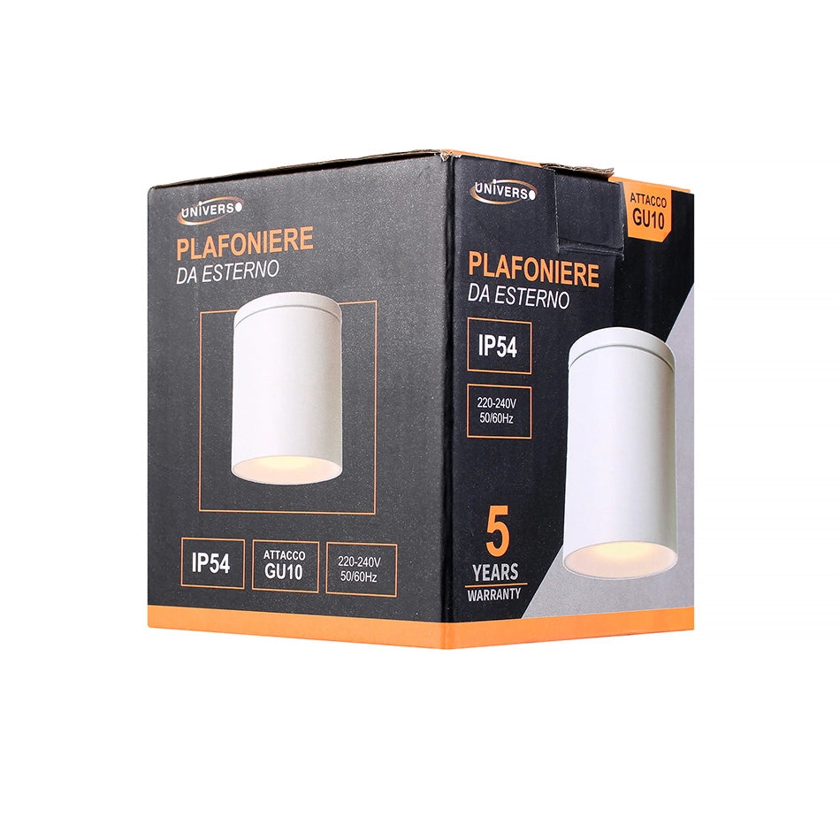 FARETTO PLAFONIERA DA SOFFITTO PER ESTERNO CILINDRICO IN ALLUMINIO BIANCO CON ATTACCO GU10 - DESIGN ED EFFICIENZA