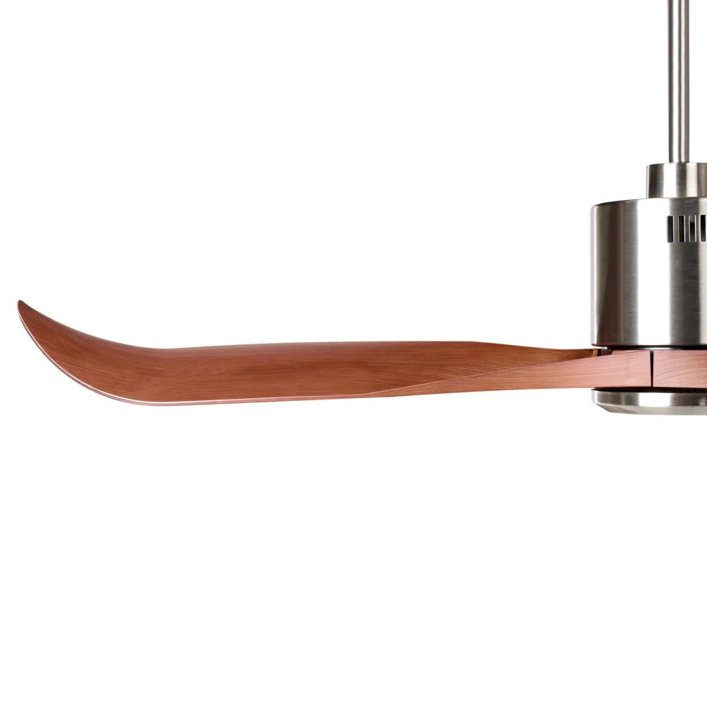 Ventilatore da soffitto marrone in materiale sintetico con telecomando per soggiorno moderno in stile scandinavo