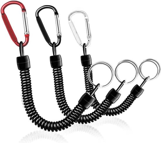 Ferramenta a spirale elastica in 3 pezzi - Cerniera a carabina - Cordino da pesca - Corda di sicurezza - Avvolgimento a spirale