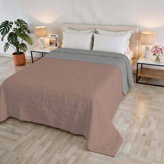 Trapuntino Estivo Double Face Effetto Water Washed Matrimoniale 260x250 cm in Poliestere Rosa Antico e Grigio Chiaro