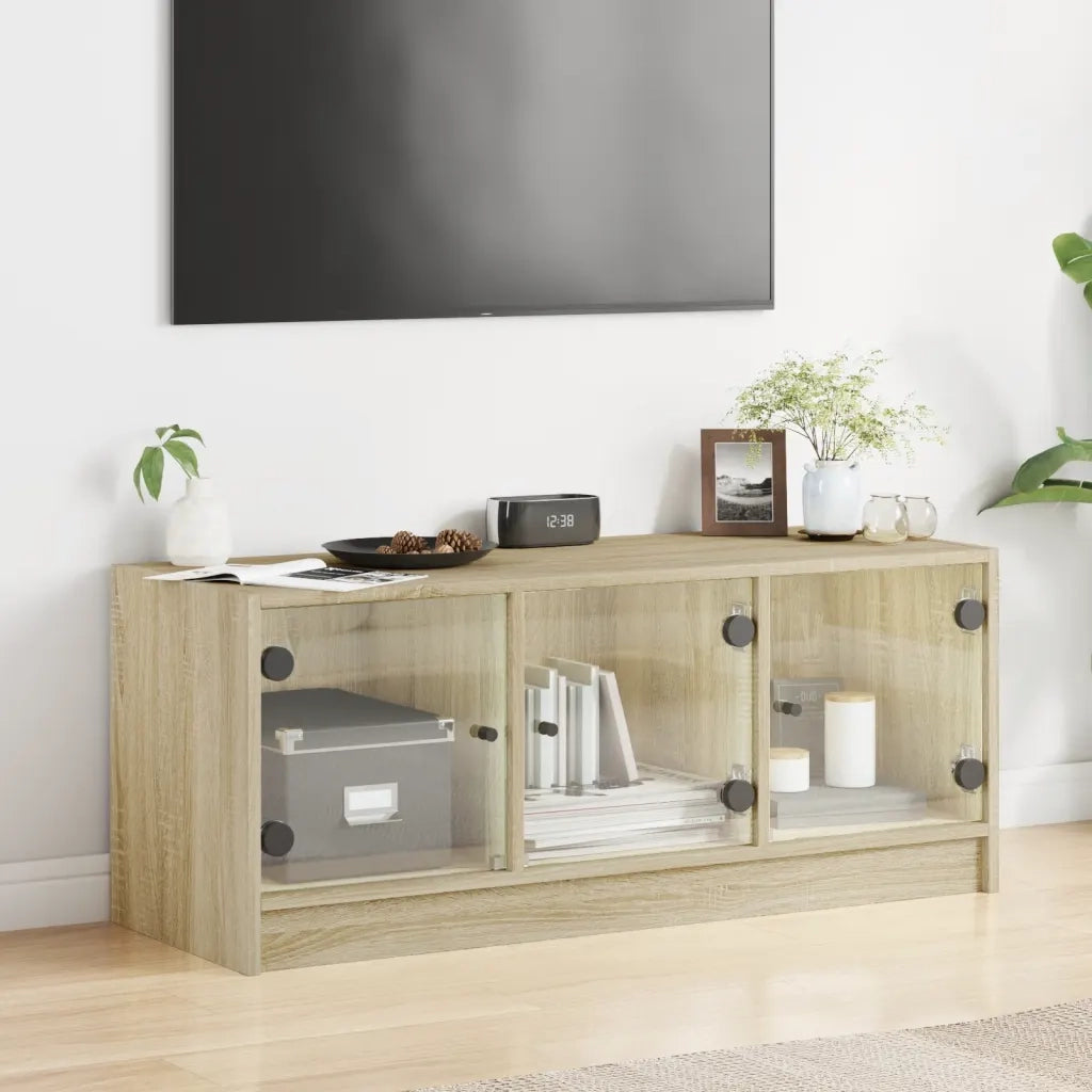 Mobile Porta TV con Ante in Vetro Rovere Sonoma 102x37x42 cm 836408