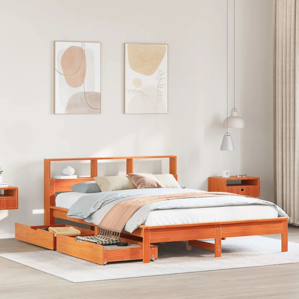 Letto Libreria senza Materasso Marrone Cera 150x200 cm in Pino