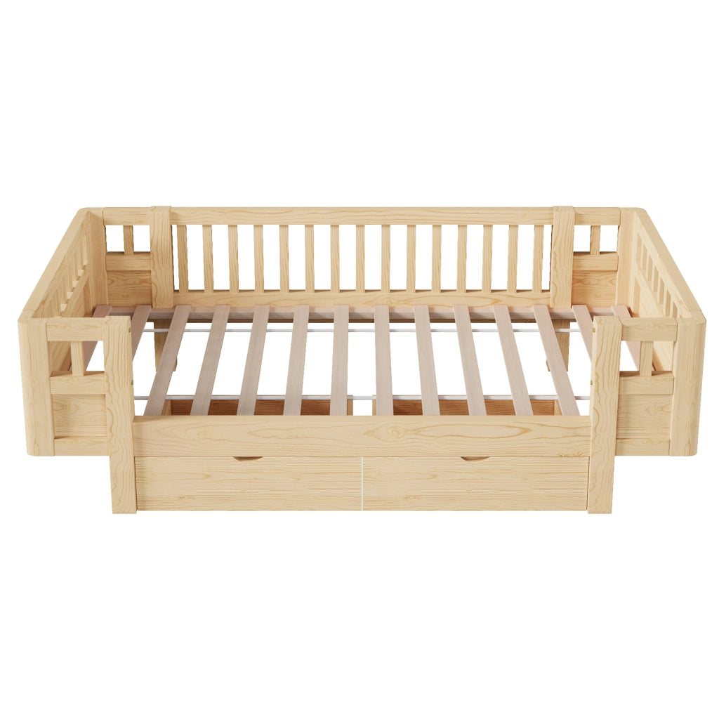Letto Singolo 90x200 cm; con 2 Cassetti e Sponda di Protezione; in Legno