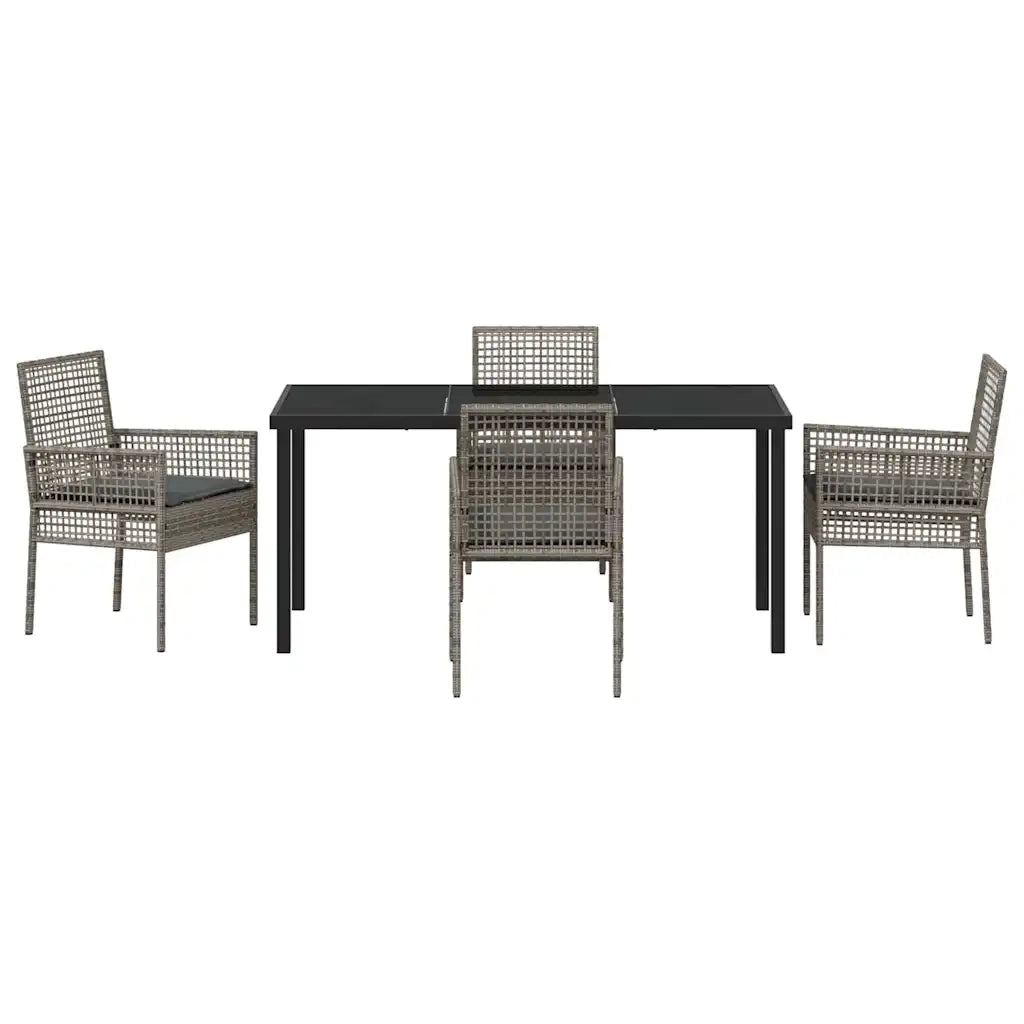 Set da Pranzo per Giardino con cuscino 5 pcs Grigio polyrattan