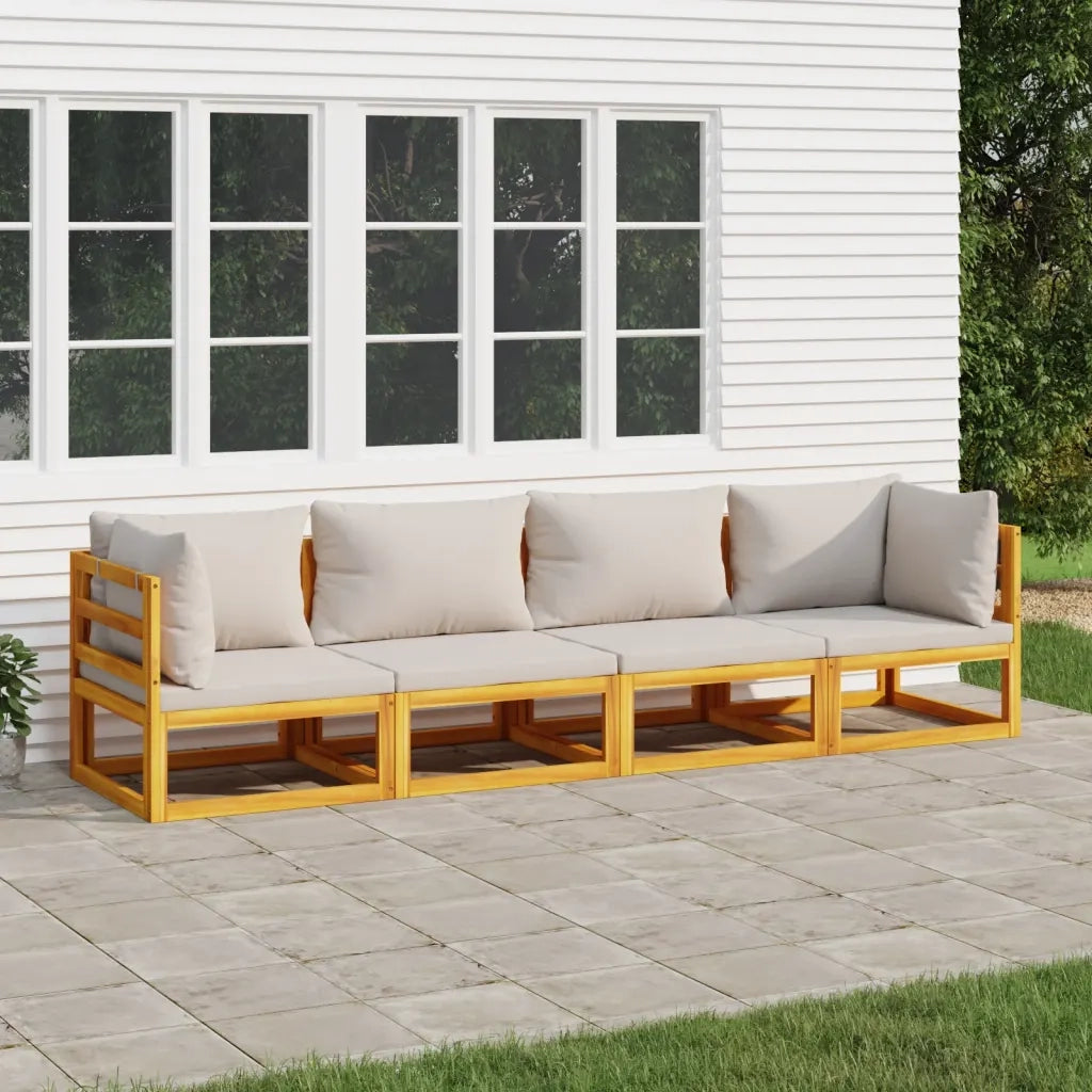 Set Salotto Giardino 4pz Cuscini Grigio Chiaro Legno Massello 3155284