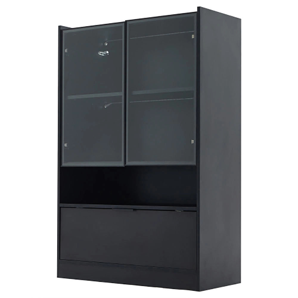 Vetrina a LED moderna - Xylo - 120 cm - Nero opaco - 16 colori, ante in vetro, porta ribaltabile