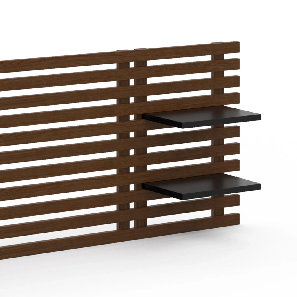 IDMarket - Testiera effetto doga 240 cm in legno invecchiato e ripiani neri AVA