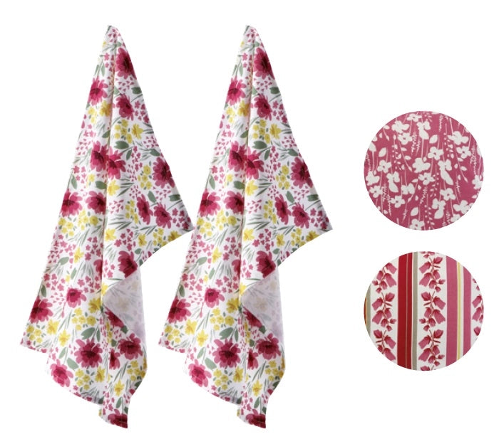 Set 2 Strofinacci Salviette da Cucina in Cotone Bloom 40 x 60 cm 3 Decori