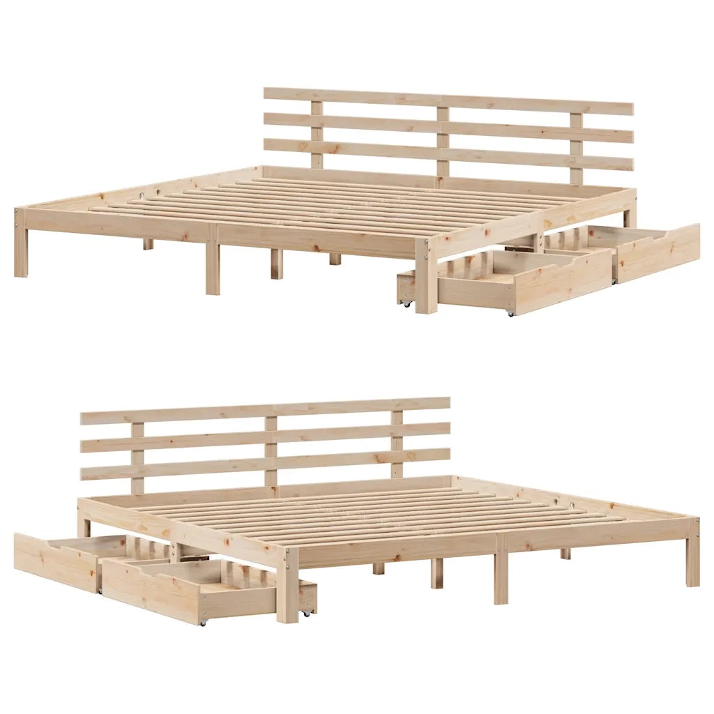 vidaXL Giroletto con Cassetti 200x200 cm in Legno Massello di Pino
