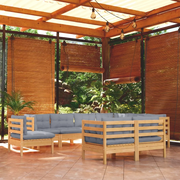 Set Divani da Giardino 9 pz con Cuscini Grigi Massello di Pino cod mxl 39254