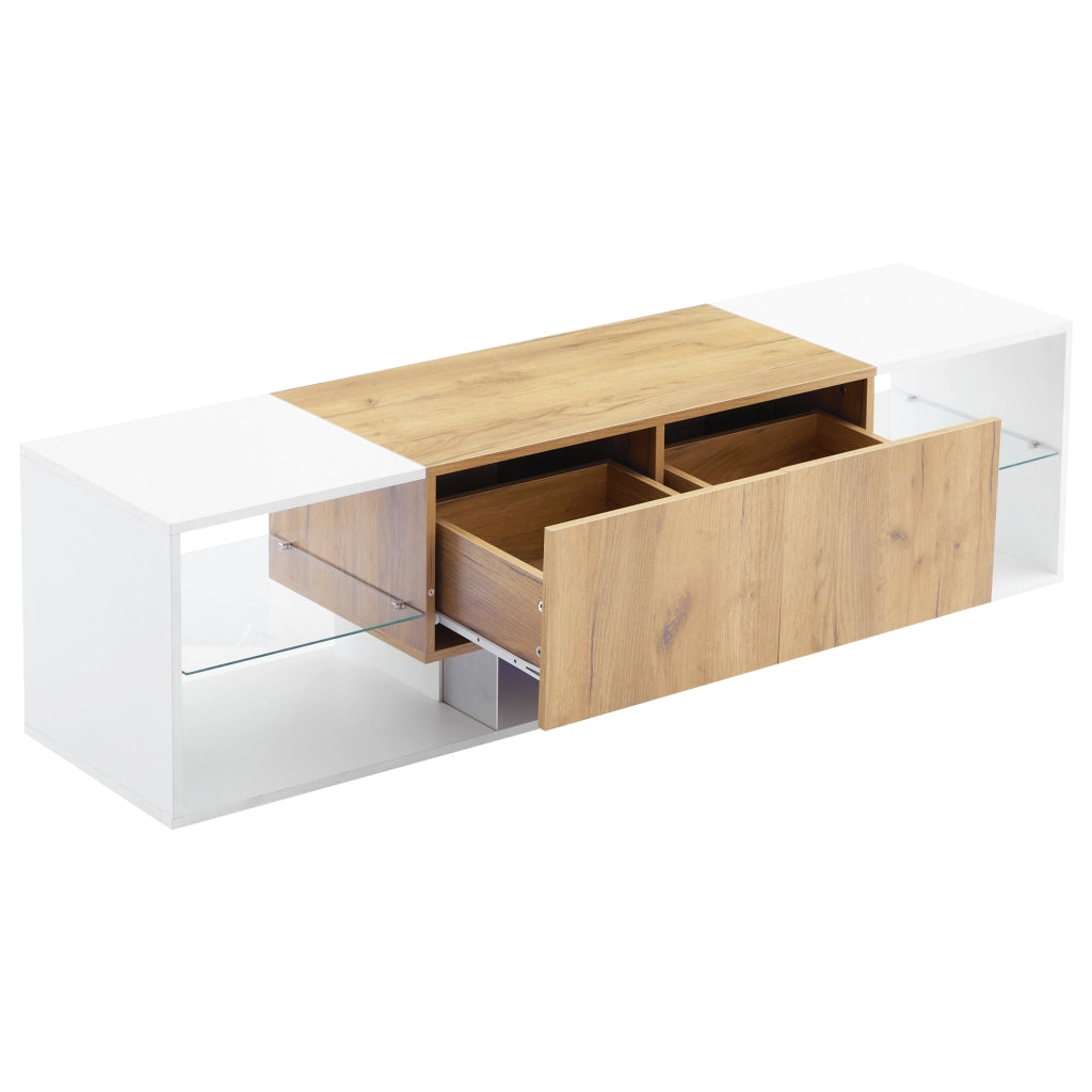 Mobile TV con 2 cassetti e LED - per soggiorno - 160x40x42 cm - in truciolare - bianco