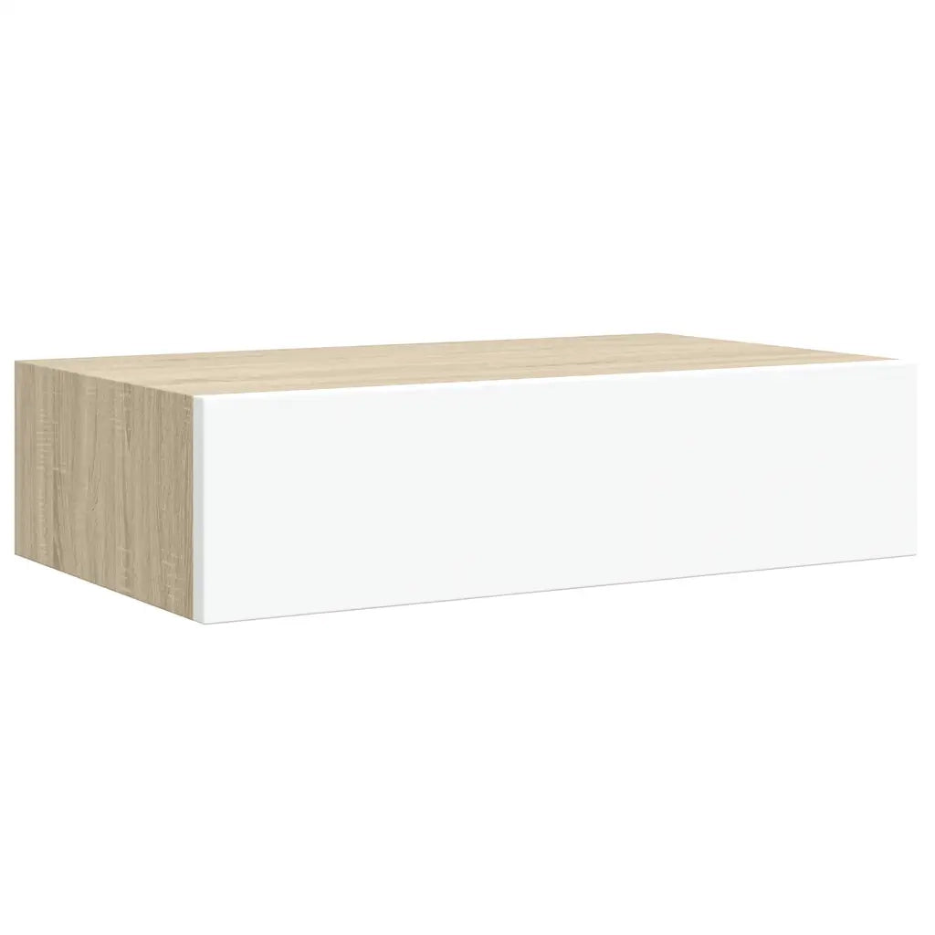 Mensola a muro con cassetti in rovere e bianco 40x23,5x10 cm MDF 330249