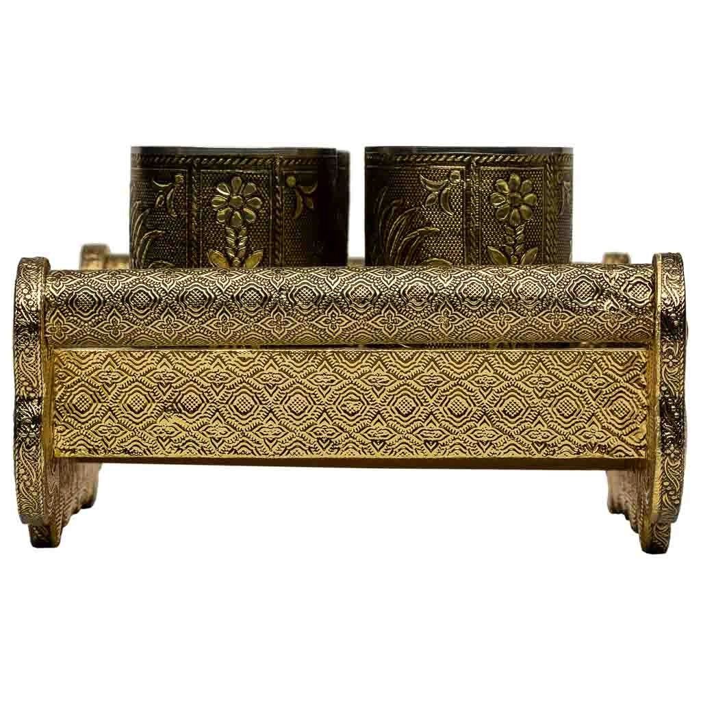 Vassoio in metallo goffrato oro 25x13x6h