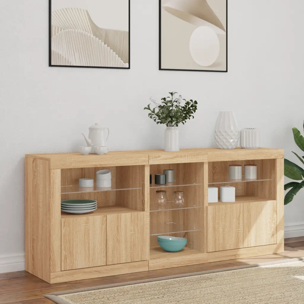 Credenza con Luci LED Rovere Sonoma 162x37x67 cm 3209032