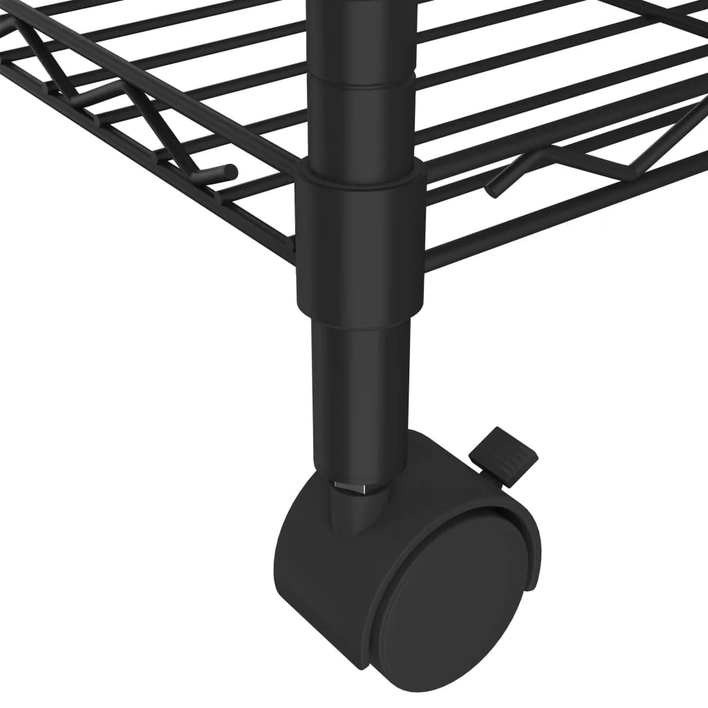 Scaffale portaoggetti per carichi pesanti per utensili da officina/garage 4 ripiani e ruote 90 x 35 x 137 cm nero capacità 200 kg 02_0000696