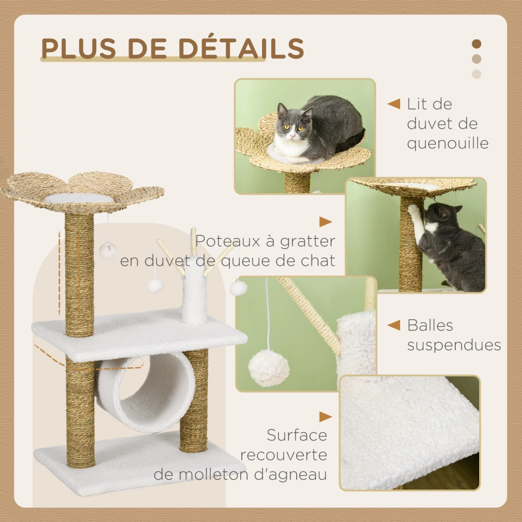Arbre ¨¤ chat griffoir sisal tunnel plateforme peluche ¨C Zephmum ¨C 56x40x91 beige