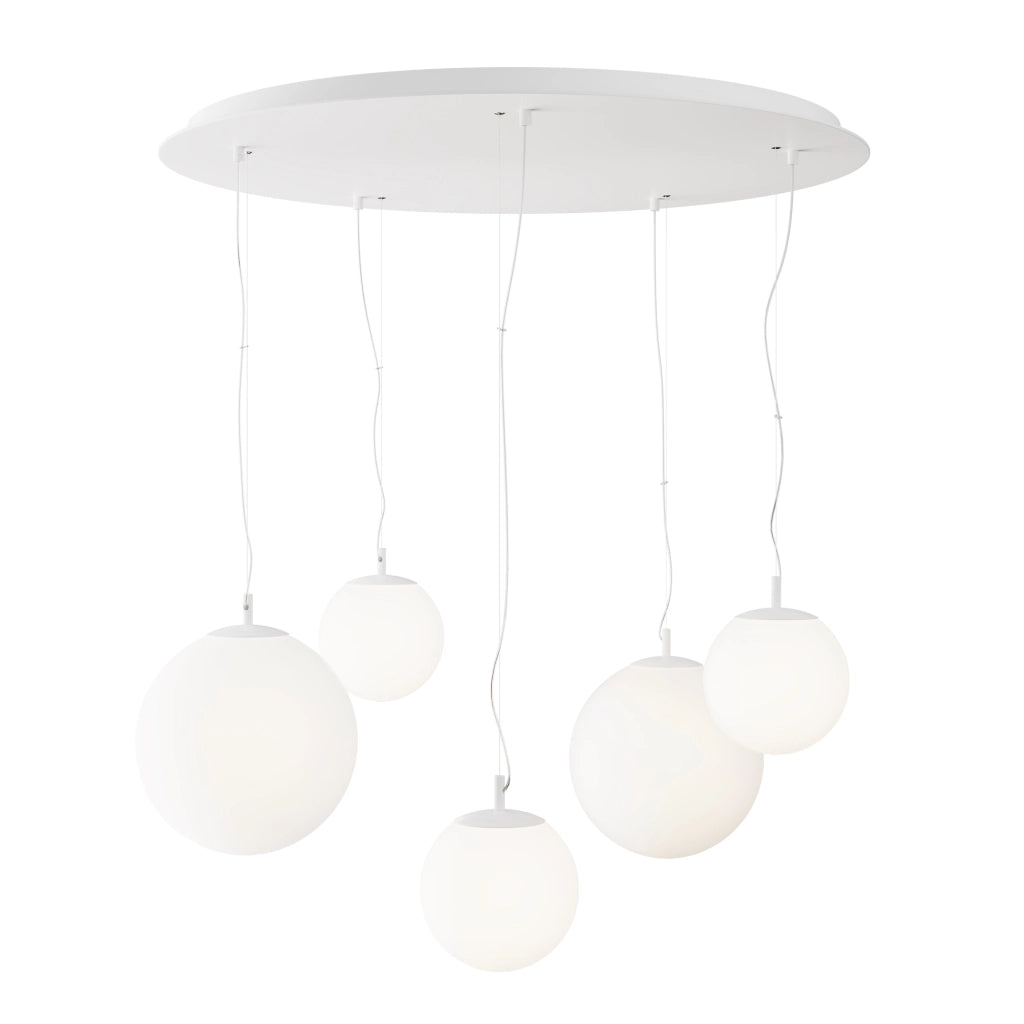 Maytoni Lampadario Minimal Basic Form 5 luci E27 bianco metallo vetro