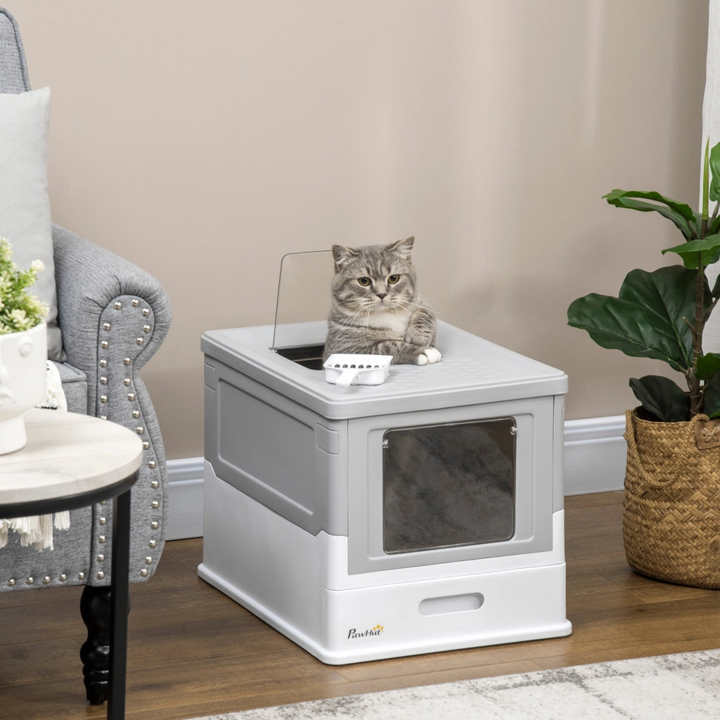 EasyComfort Lettiera per Gatti Chiusa in PP a 2 Porte con Paletta e Vassoio Estraibile, 47.5x35.5x36.7 cm
