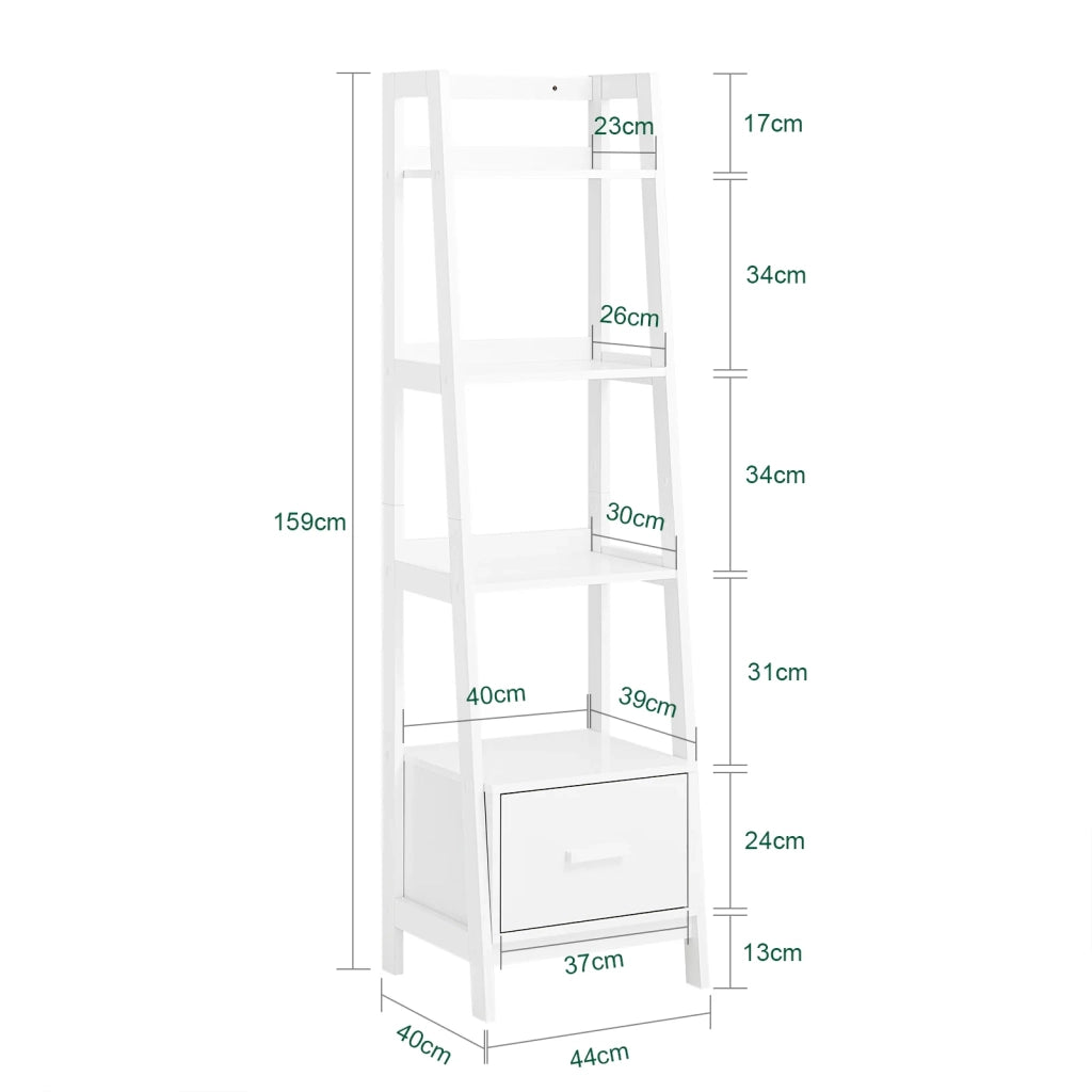 Scaffale a scala,Libreria,Mensole da angolo,Mensola porta CD,con Cassetto 44x40x159 cm Bianco FRG116-K-W