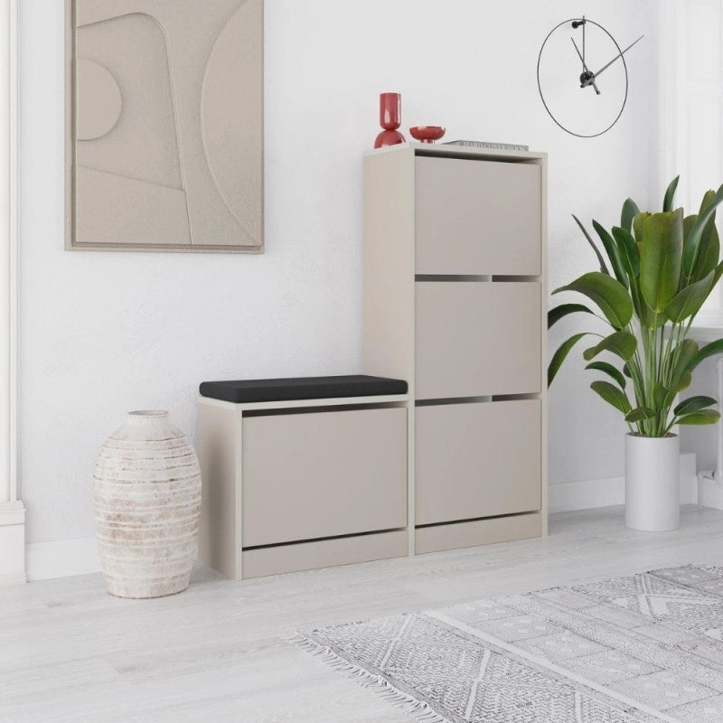 Scarpiera con panca Dude con 4 ante a ribalta colore cashmere
