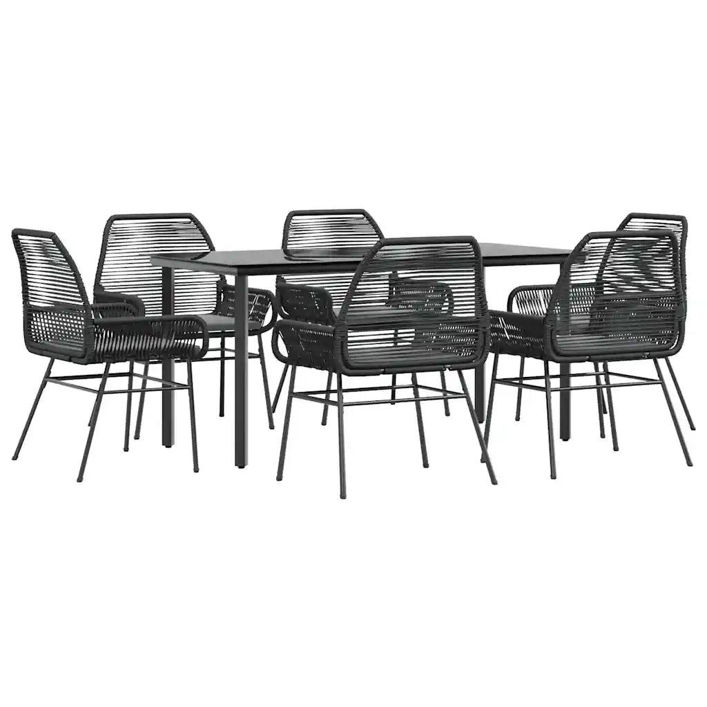 vidaXL Set Pranzo da Giardino 7 pz Nero con Cuscini Polyrattan Vetro