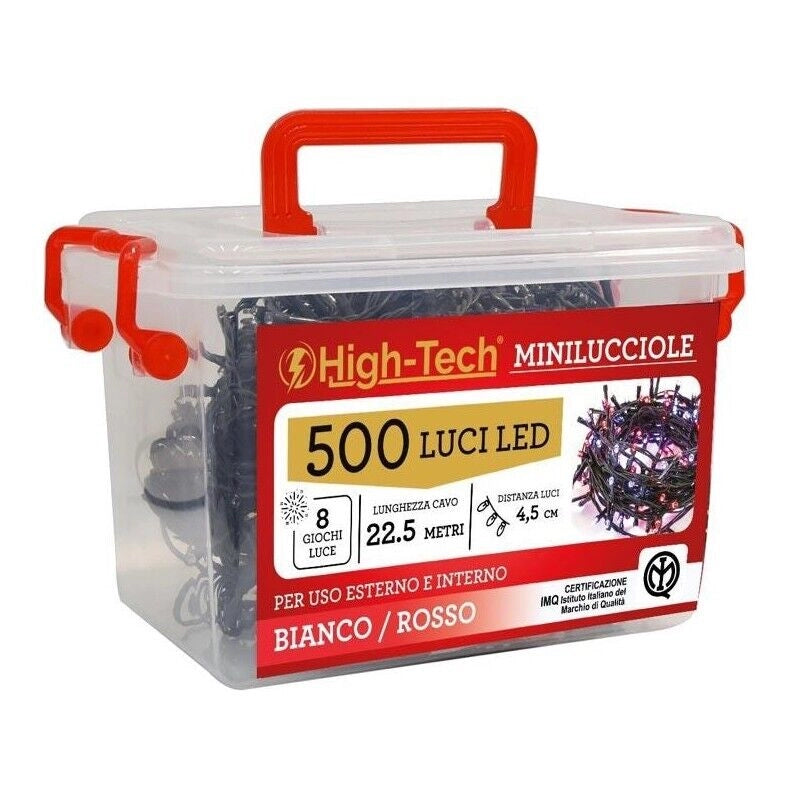 HIGH-TECH BOX LUCI A FILO MINILUCCIOLE CON 500 LED IN COLORE BIANCO E ROSSO