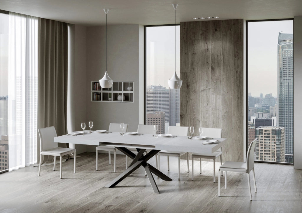Tavolo Allungabile 200-304x90x77 cm Volantis Bianco Frassino Telaio Antracite