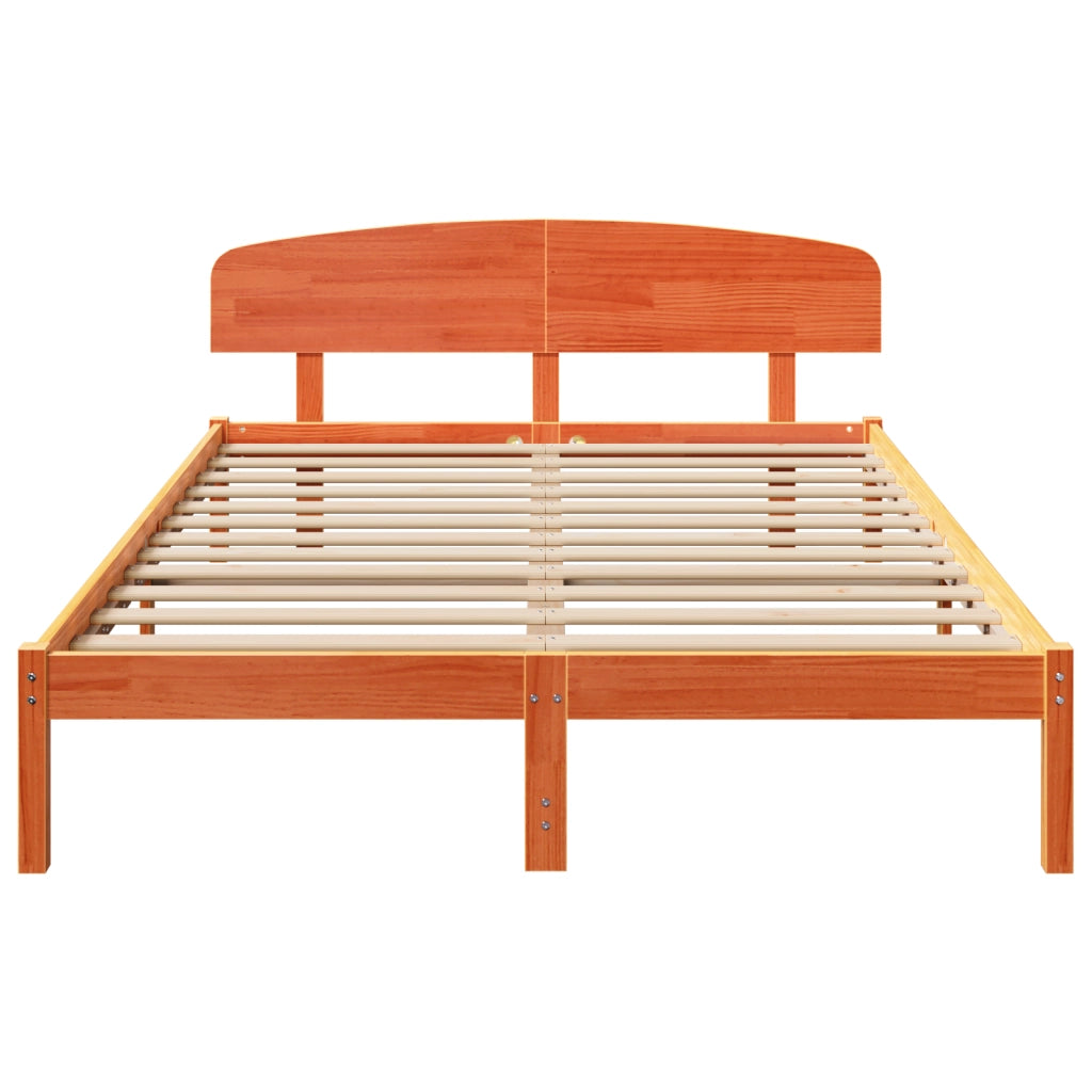 Struttura Letto con Testiera Marrone Cerato 160x200 cm Legno Massello di Pino