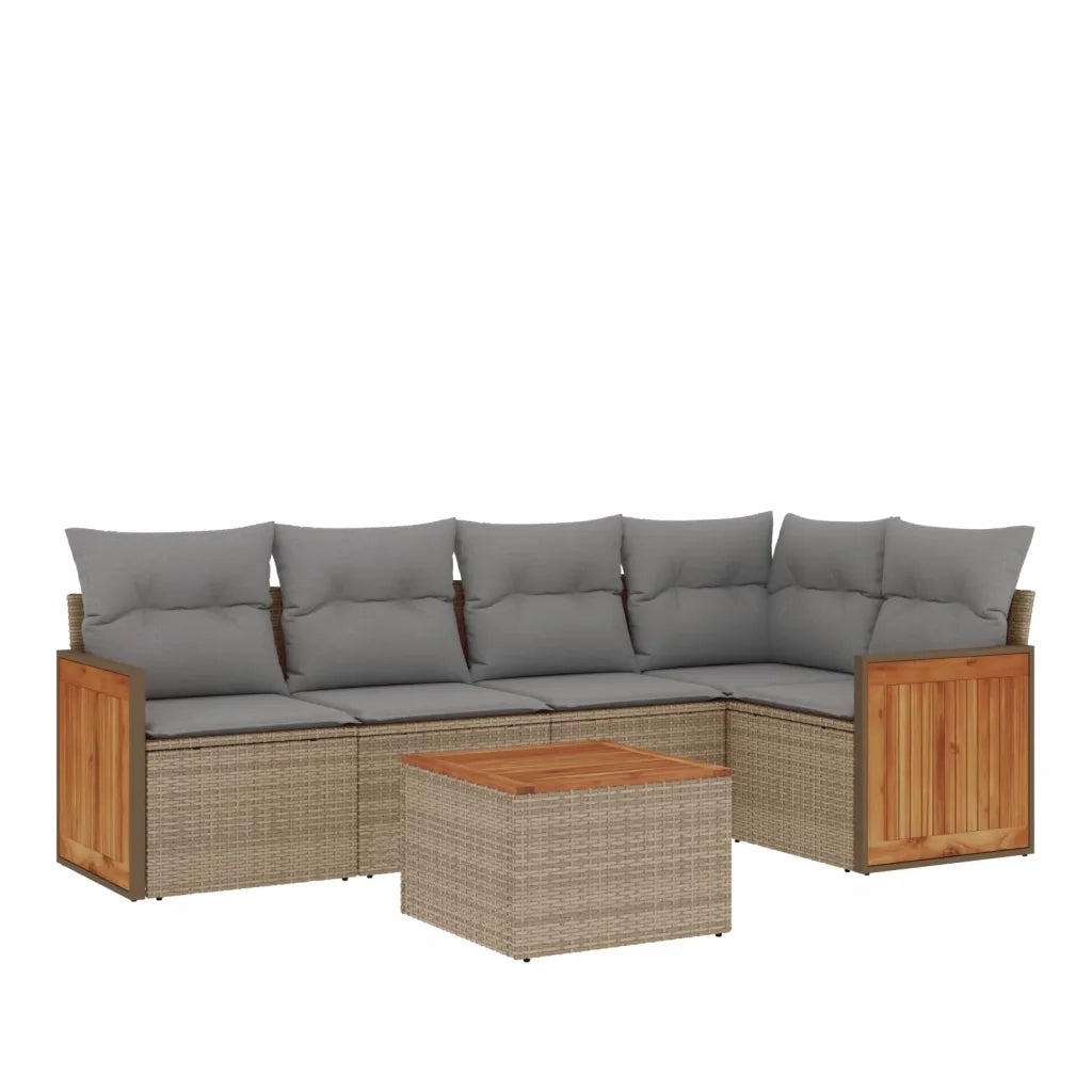 Set Divano da Giardino 6 pz con Cuscini Beige in Polyrattan 3227634