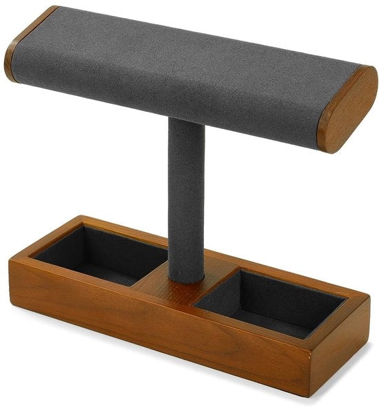 Supporto orologio standard di alta qualità in legno massello - Contenitore per gioielli - Supporto cintura - Supporto anello - Contenitore per collane - Supporto per gioielli di alta qualità con microfibra