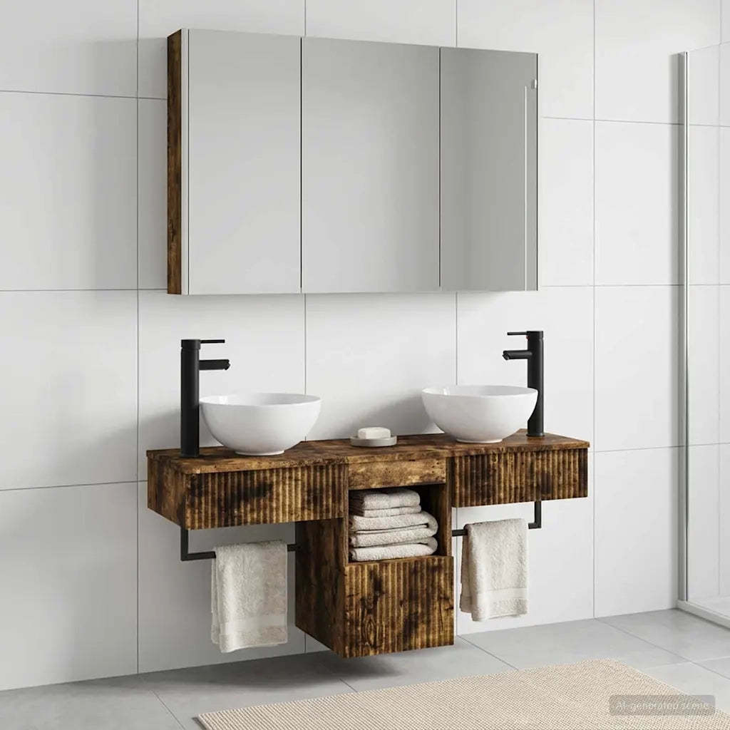 Set di Armadi da Bagno 4 pcs Rovere Fumo 103,5 x 15,5 x 70 cm 3406267