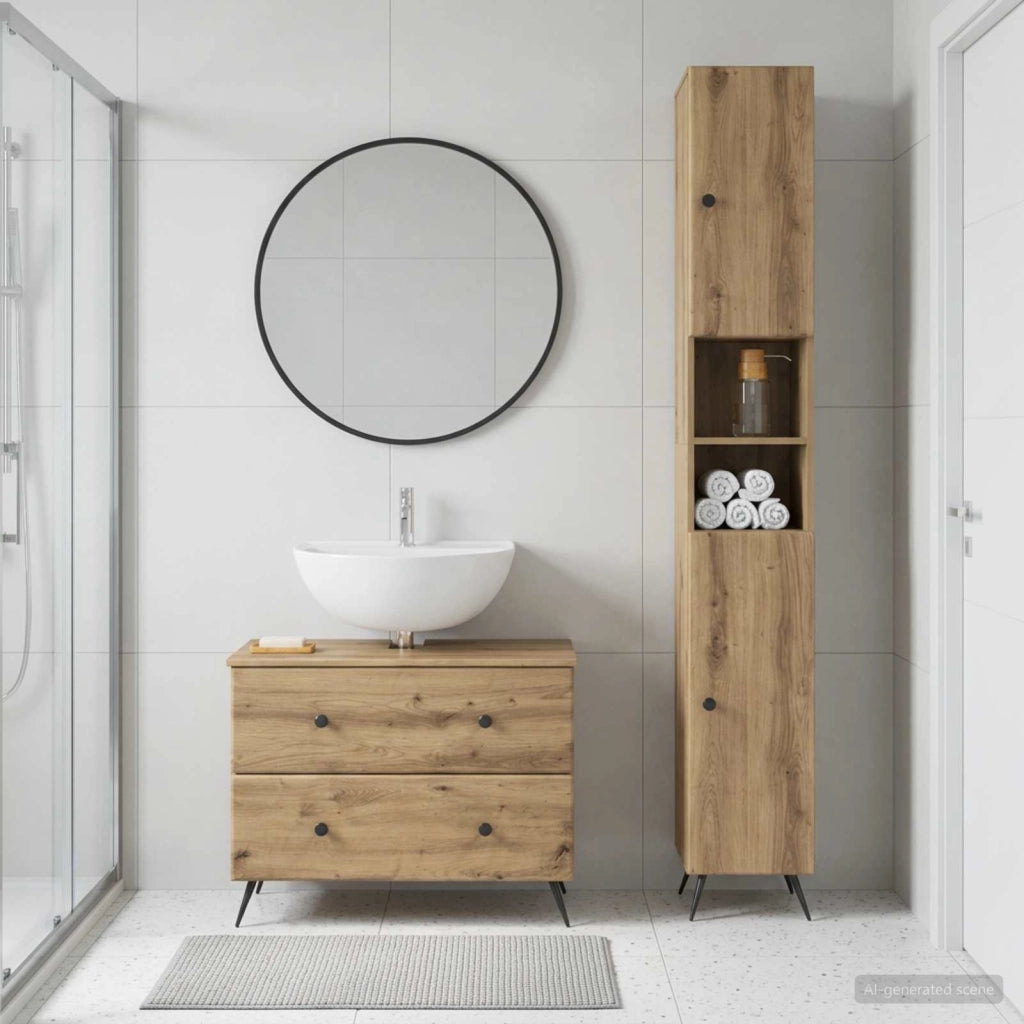 Set di Armadi da Bagno da 2 Pezzi BREDA Rovere Artigianale 3417566