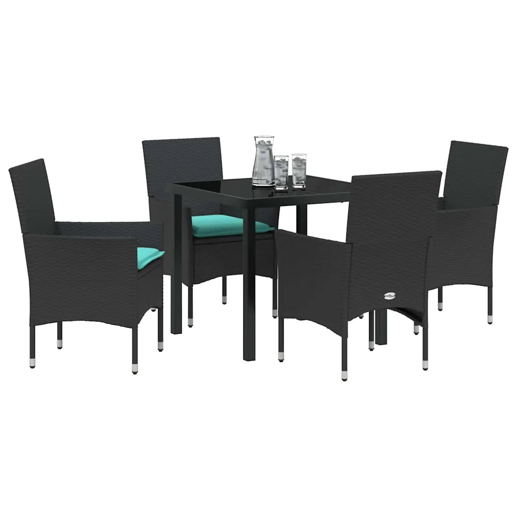 Set di tavolo e sedie con cuscino 5 pcs Nero Rattan in PE