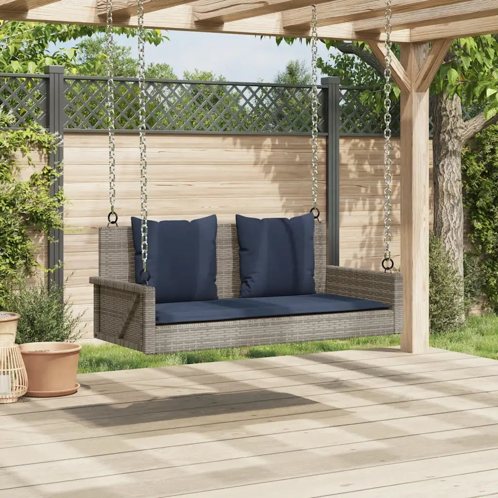Panca a dondolo con cuscini-Sgabello-Panca da esterno grigia 119x56x48 cm in polyrattan