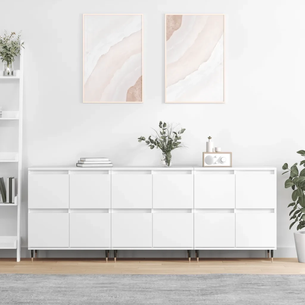 Credenze 3 pz | Madia | Buffet da pranzo | Armadio da pranzo Bianco in Legno Multistrato
