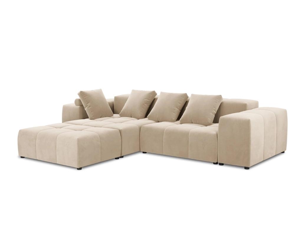 Cosmopolitan Design - Divano angolare modulare reversibile "Rome" 5 posti in velluto beige 