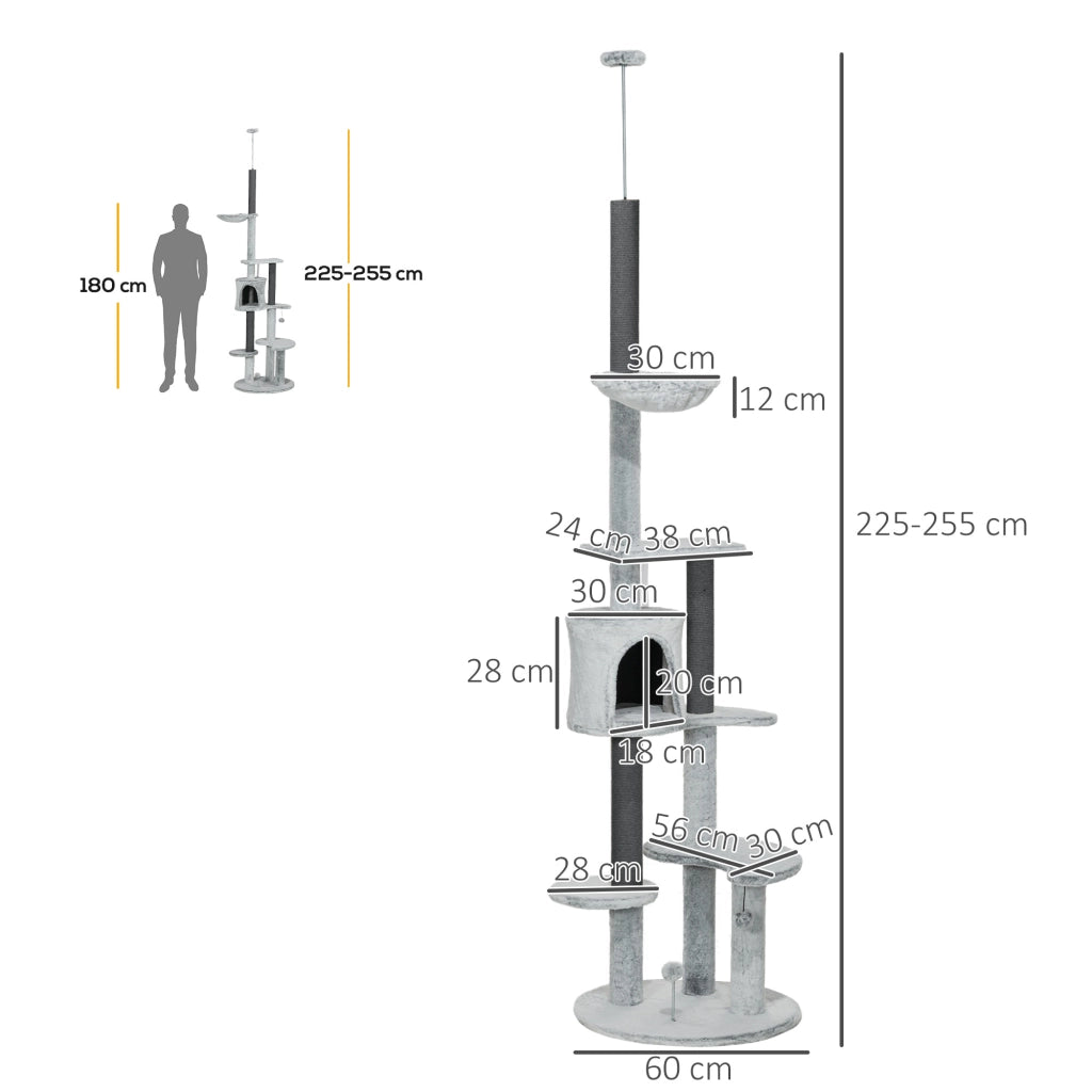 Albero tiragraffi con amaca e casetta ¨C zephmum ¨C grigio 225-255 cm