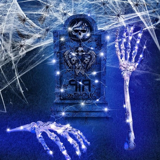Decorazione spettrale per Halloween - scheletto in plastica per esterno - grafene illuminante - cimitero di Halloween - decorazione esterna - atmosfera di festa