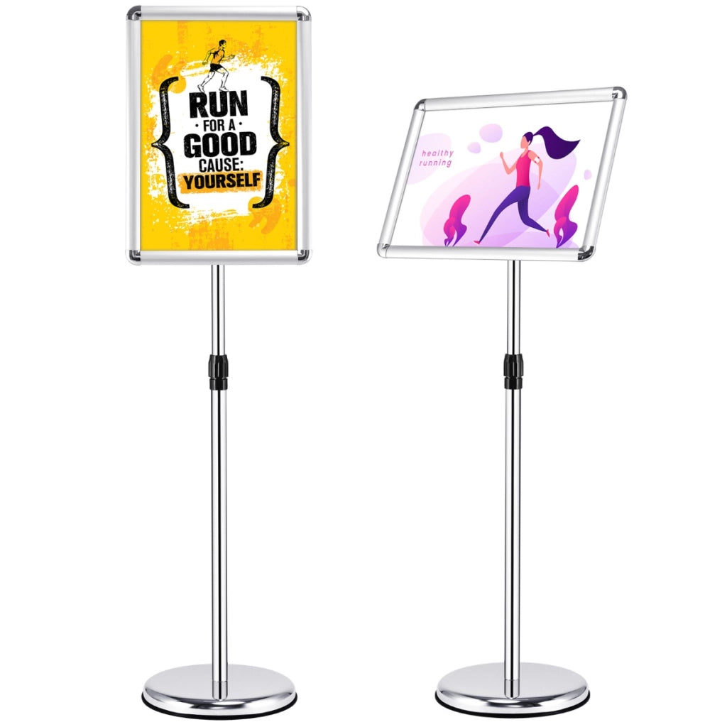 Lavagnetta da pavimento autoportante, Bacheca porta men¨´ in metallo con altezza regolabile 89-135cm Argento-Espositore pubblicitario