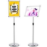 Lavagnetta da pavimento autoportante, Bacheca porta men¨´ in metallo con altezza regolabile 89-135cm Argento-Espositore pubblicitario