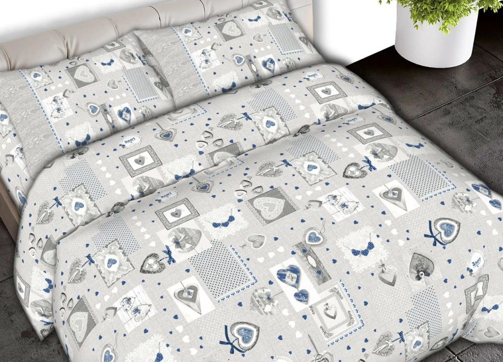 Completo Lenzuola Letto 100% Cotone Made Italy Disegni Invernali Natalizi C.N - 2 Piazze - Shabby Grigio