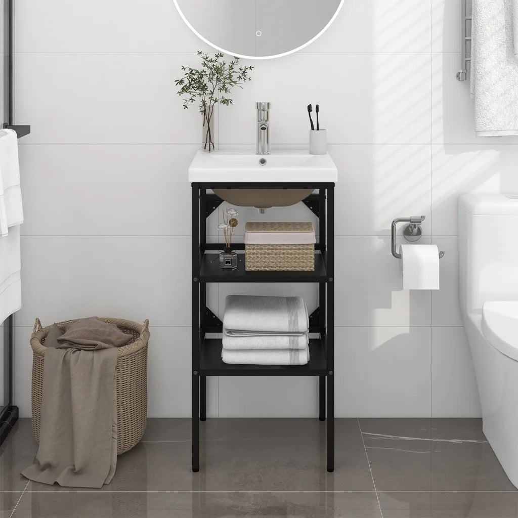 Telaio per Lavabo da Bagno con Lavabo Integrato Nero in Ferro CFW6786400