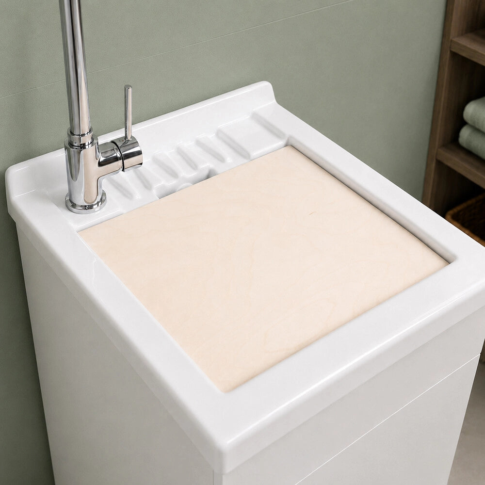 Mobile lavatoio 44x59 cm bianco opaco con anta e vasca incluso di asse di lavaggio e kit di scarico Medea