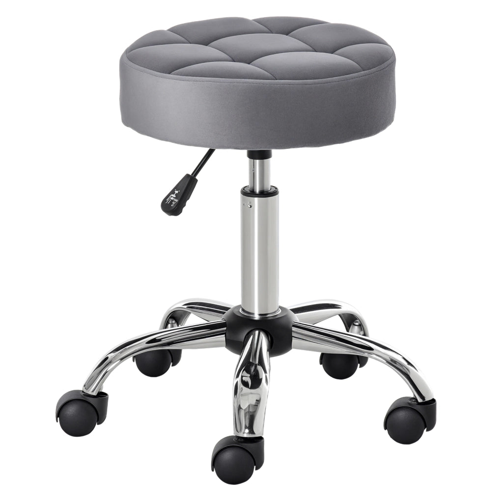 Sgabello Girevole Altezza Regolabile ¨C zephmum ¨C Grigio Chiaro Tessuto Schiuma Base Cromo 35x35x49-61cm