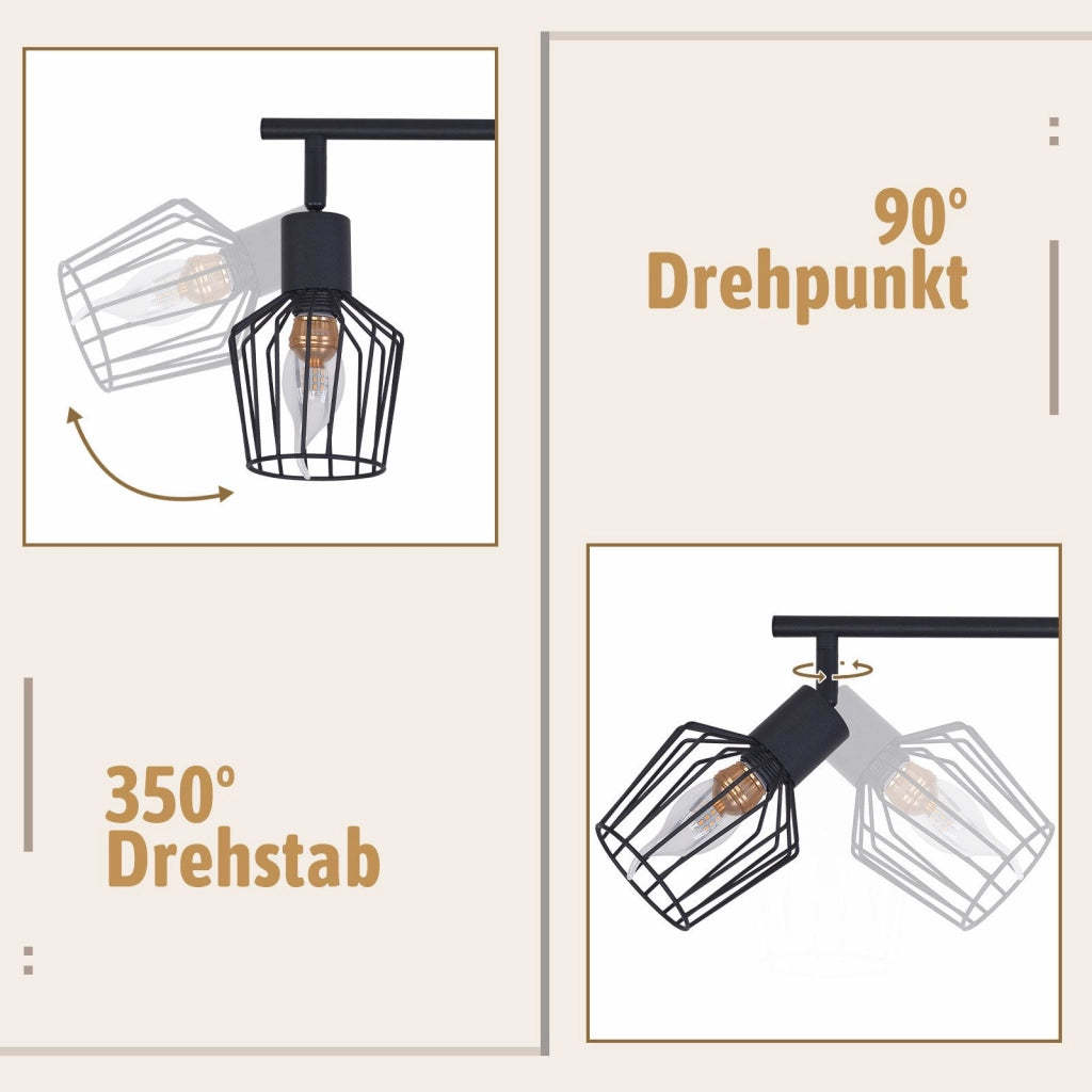 ZMH Faretto da soffitto neri 3 luci E14 metallo orientabili 350° industriali per corridoio soggiorno