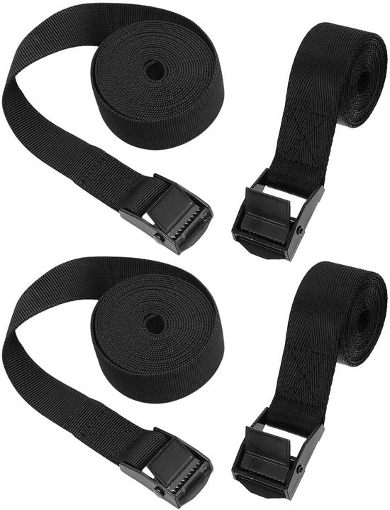 Cintura di trazione resistente fino a 300 kg, cintura di trazione con chiusura a clip, nera, 2 pezzi 2 cm x 1 m e 2 pezzi 2 cm x 0,5 m, chiusura a clip, cintura di trazione per bicicletta